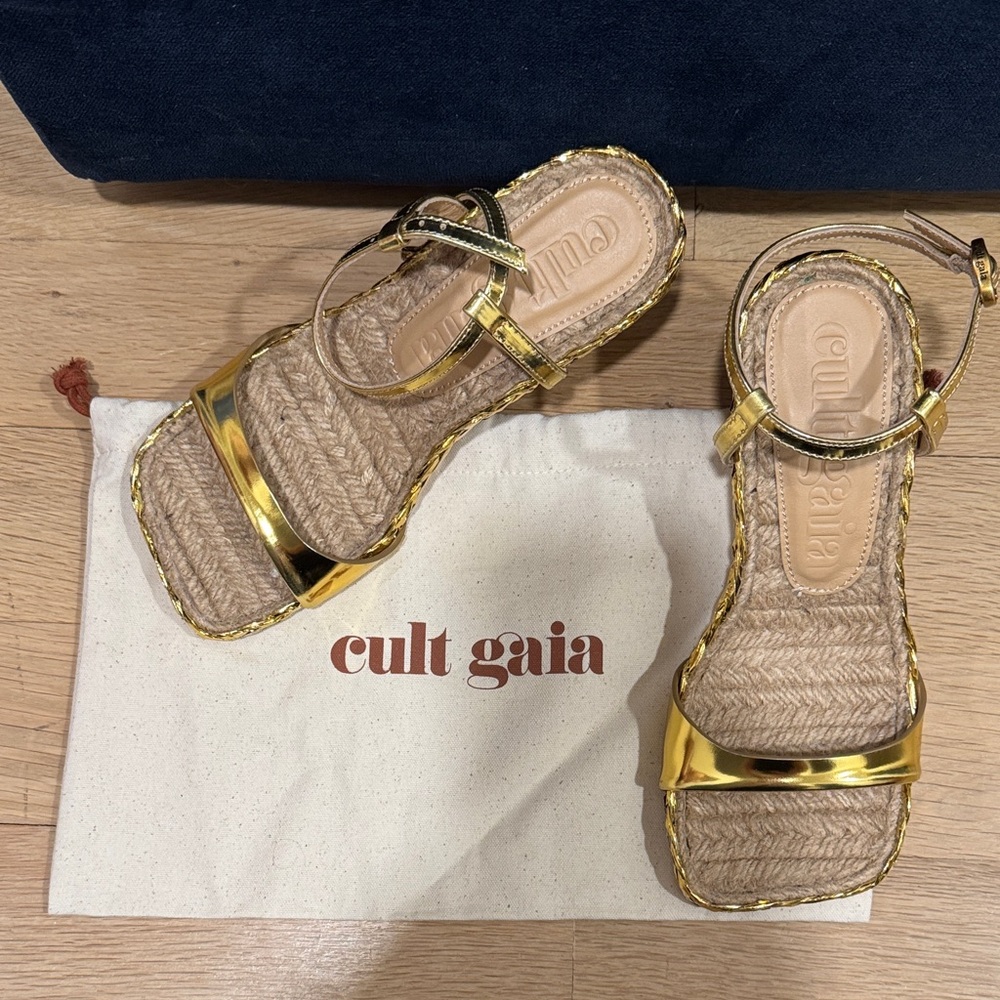 cult gaia Javiera Gold Braided Ankle-Strap Sandals - Picture 12 of 15